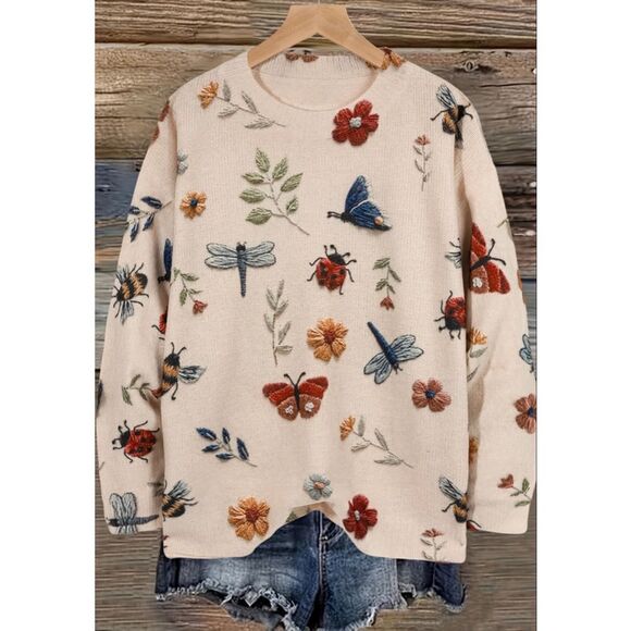 Boutique Floral Gardencore Knit Crewneck Long Sleeve Sweater - Picture 1 of 7